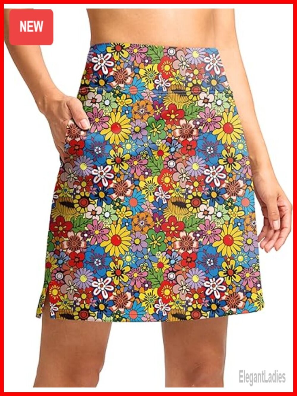 18" High Waisted Skort with Pockets Knee Length Golf Tennis Skirt